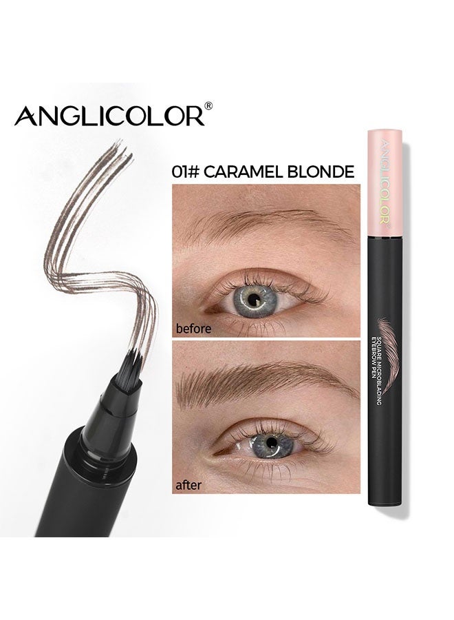 Anglicolor Square Microblading Eyebrow Pencil, Liquid Eyebrow Pen, Square Angled Eyebrow Brush Natural Hair-Like Brow, Long-Lasting, Waterproof Eye brow Pencil for Women and Girls Makeup 01# Caramel blonde - Image 2