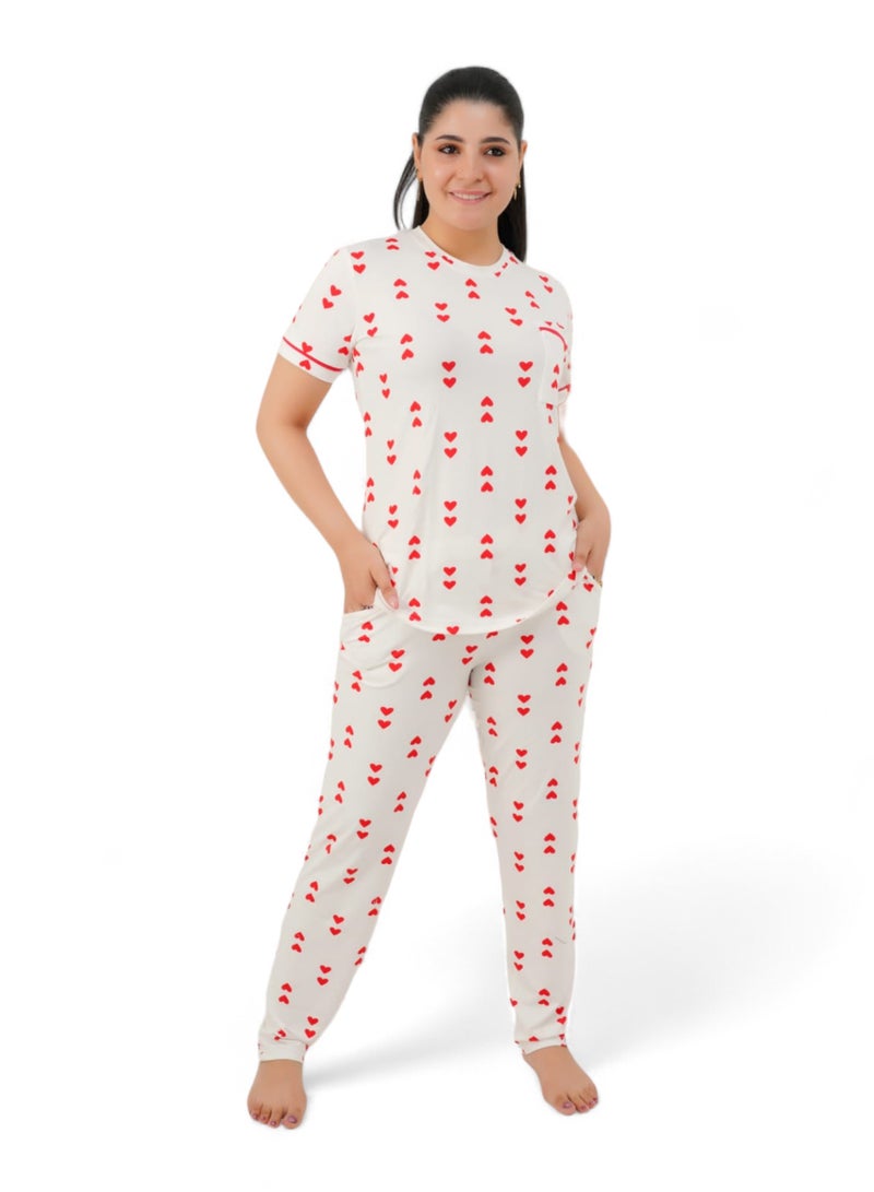 Women's pajama set - women's summer pajamas - 2-piece set of pants and T-shirt - patterned with different designs