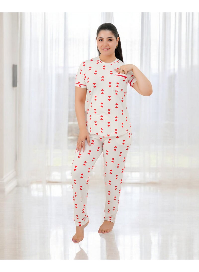 Women's pajama set - women's summer pajamas - 2-piece set of pants and T-shirt - patterned with different designs