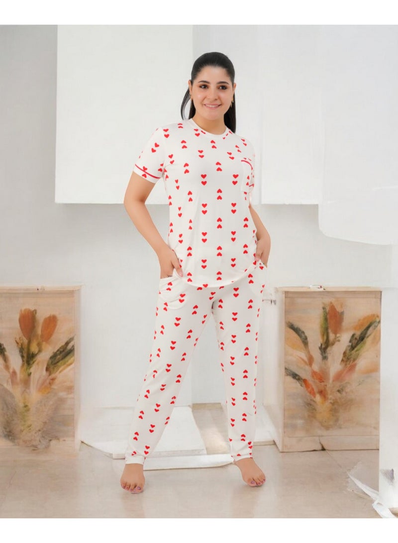 Women's pajama set - women's summer pajamas - 2-piece set of pants and T-shirt - patterned with different designs