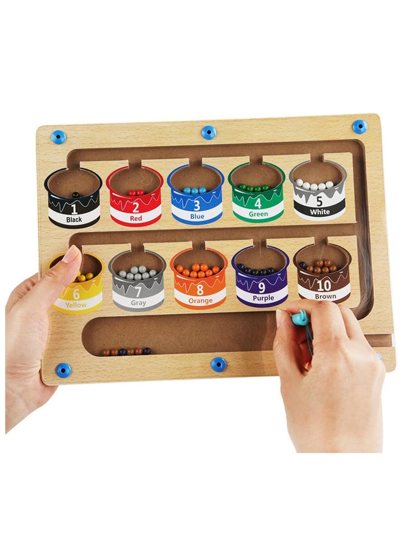MIXDE - Wooden Magnetic Maze for Toddler, Magnetic Color and Number Maze, Montessori Wooden Color Matching Learning Counting Puzzle Board, Counting Matching Activities Fine Motor Skills Toys for Kids - Image 1