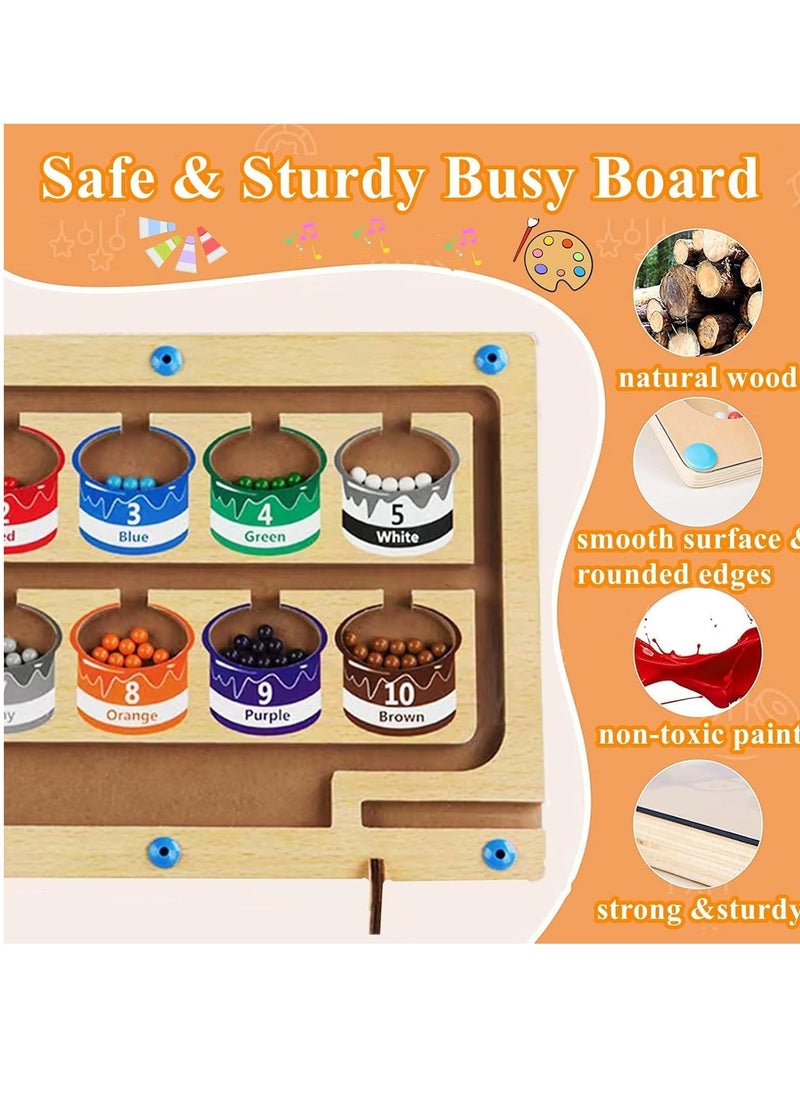 MIXDE - Wooden Magnetic Maze for Toddler, Magnetic Color and Number Maze, Montessori Wooden Color Matching Learning Counting Puzzle Board, Counting Matching Activities Fine Motor Skills Toys for Kids - Image 1