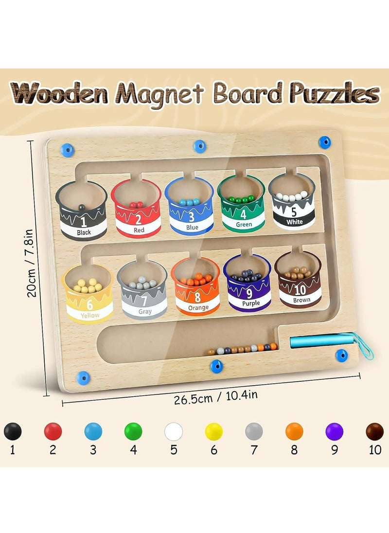 MIXDE - Wooden Magnetic Maze for Toddler, Magnetic Color and Number Maze, Montessori Wooden Color Matching Learning Counting Puzzle Board, Counting Matching Activities Fine Motor Skills Toys for Kids - Image 1