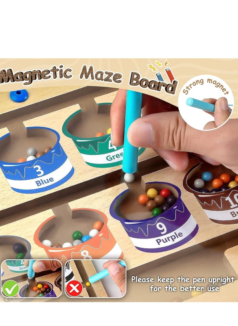 MIXDE - Wooden Magnetic Maze for Toddler, Magnetic Color and Number Maze, Montessori Wooden Color Matching Learning Counting Puzzle Board, Counting Matching Activities Fine Motor Skills Toys for Kids - Image 1