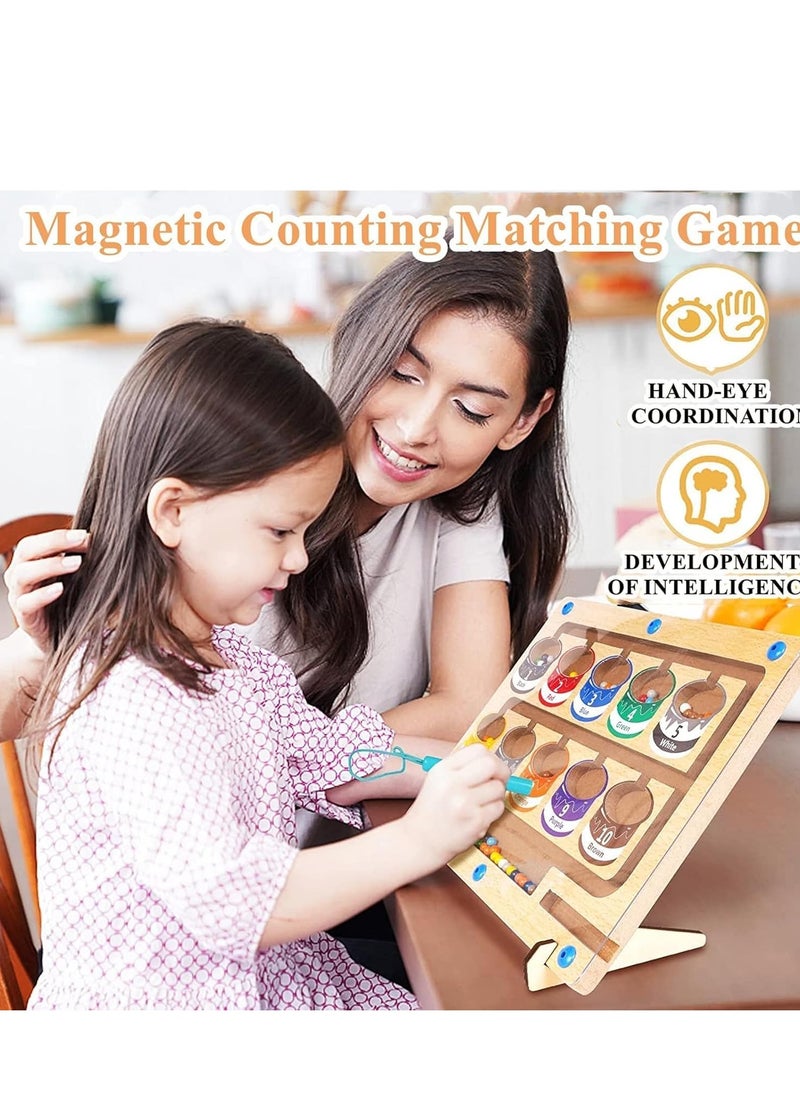 MIXDE - Wooden Magnetic Maze for Toddler, Magnetic Color and Number Maze, Montessori Wooden Color Matching Learning Counting Puzzle Board, Counting Matching Activities Fine Motor Skills Toys for Kids - Image 1