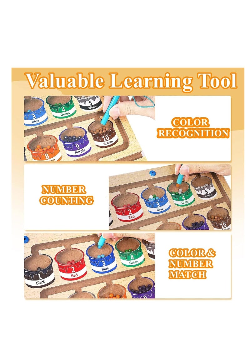 MIXDE - Wooden Magnetic Maze for Toddler, Magnetic Color and Number Maze, Montessori Wooden Color Matching Learning Counting Puzzle Board, Counting Matching Activities Fine Motor Skills Toys for Kids - Image 1