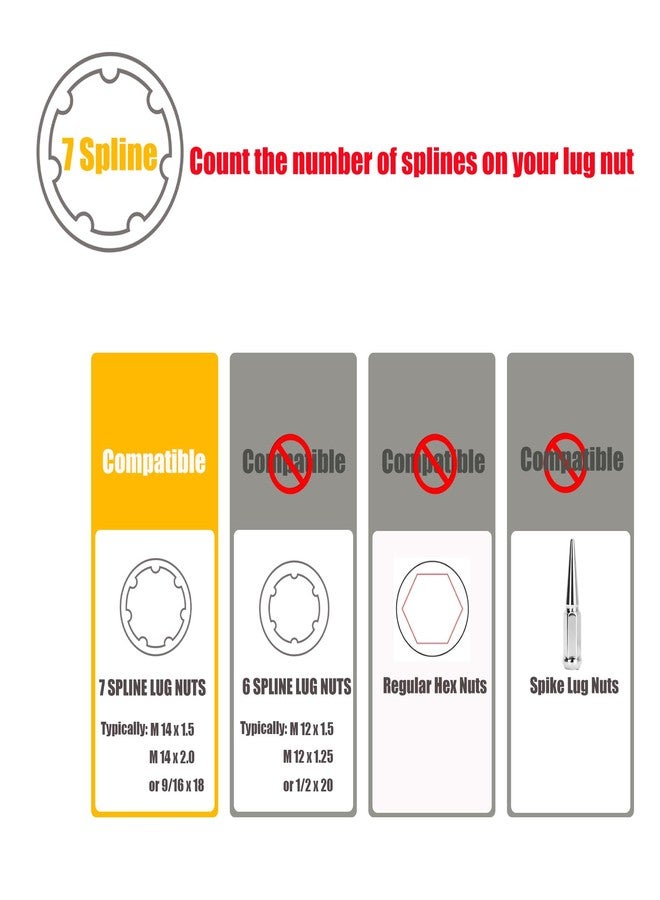 VEXPLO Fuel Wheel Lug Nut Key 7 Spline Sockets Wrench Replacement Aftermarket Lug Nuts for 14x1.5, 14x2.0, 9/16 inch Lug Nuts, Fuel Rim Lug Nut Lock Removal (Pack 2) - Image 3