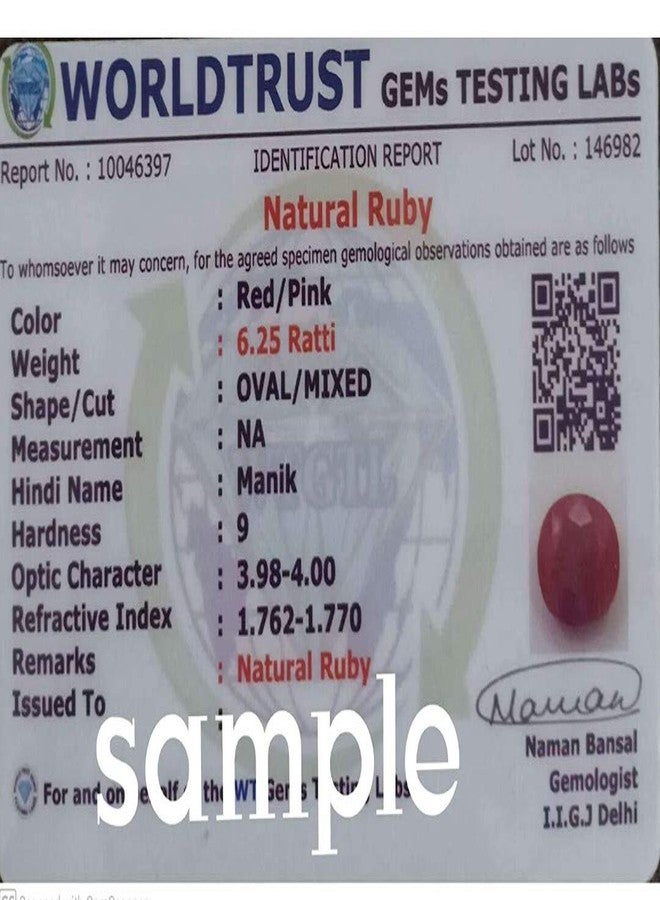 AK CREATION Natural AA++ Quality Burma Ruby Manik 5.00 Ratti Birthstone Stone Original Unheated Untreatet Earth Mind Certified Natural Loose Gemstone(Lab - Teseted) - Image 3