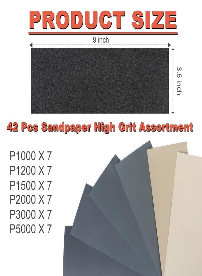 BMOTL Sandpaper Sheets Assortment for Automotive ：42 Pcs Wet Dry 9x3.6 Inch Ultra Fine Sand Paper 1000 1200 1500 2000 3000 5000 High Grit for Car Polishing Meatal Wood Finishing - Image 2