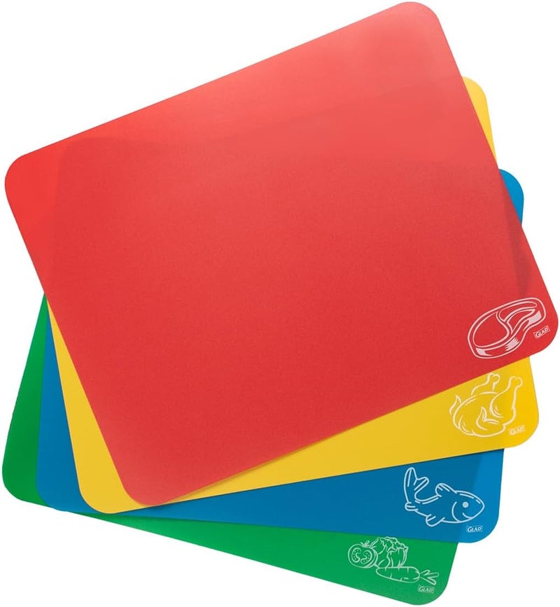 Glad Flexible Cutting Board Set - Colored Thin Plastic Mats for Kitchen with Food Icons - BPA-Free and Non-Porous for Cooking and Chopping, 12x15 inches - Image 1