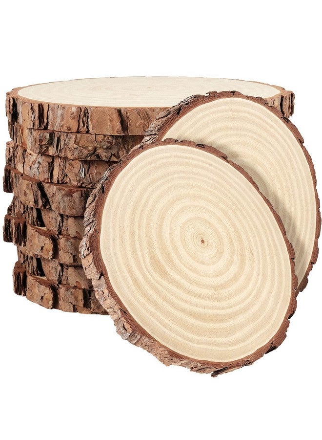 بينجيو PINGEUI 10 قطع من شرائح الخشب الطبيعي مقاس 7-8 بوصة، شرائح خشب طبيعي غير مكتملة مع لحاء الشجر، أقراص خشبية دائرية كبيرة الحجم من لحاء الشجر للحرف اليدوية - Image 1