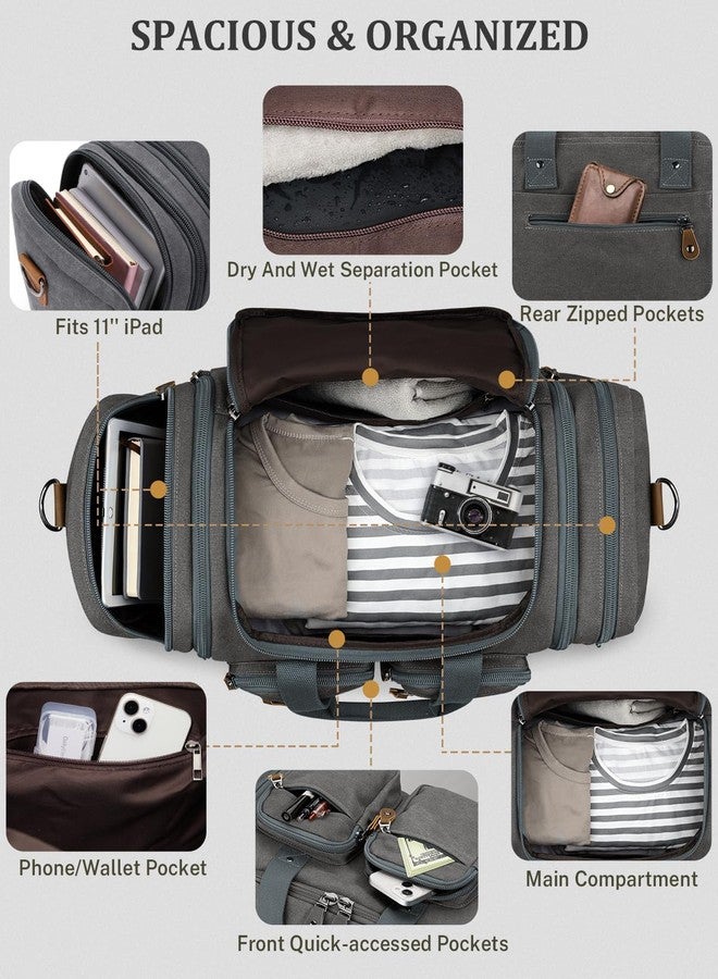 Gonex Canvas Duffle Bag for Travel, Expandable Water Resistant 50L Carry on Duffel Overnight Weekender Gym Bag with Wet Dry Separation Pocket & Suitcase Handle Sleeve, Grey - Image 5