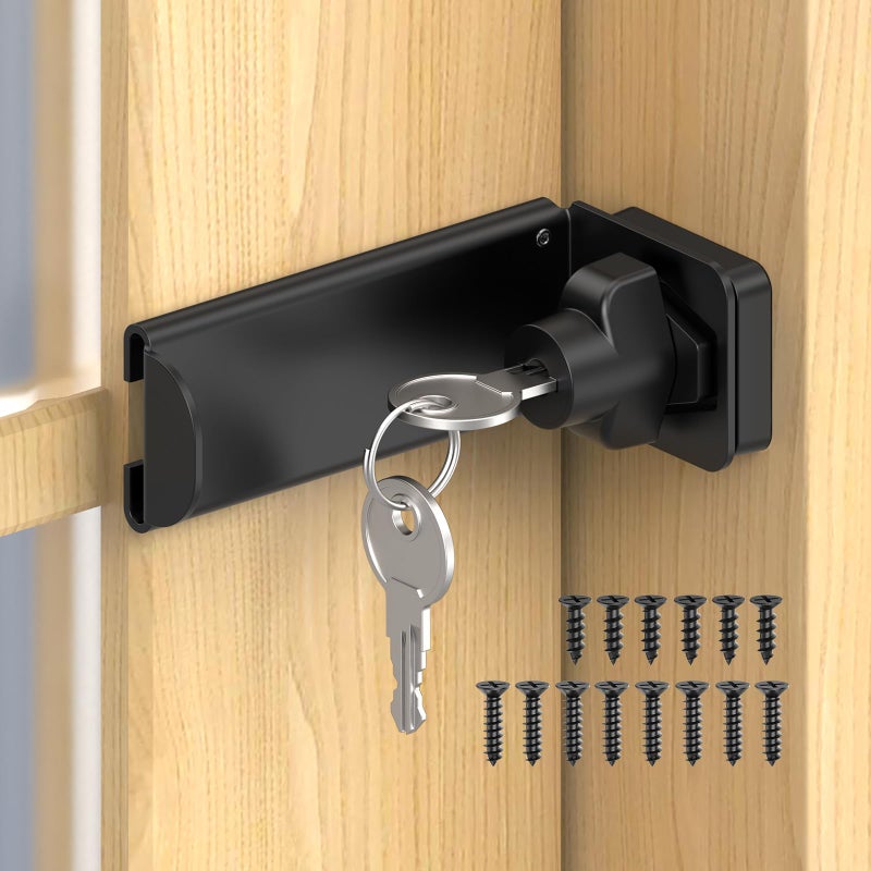 YogePote 90 Degree Right Angle Door Locks, 3.3 Inch Thickened Sliding Hasp Latch for Inward Opening/Closet/Shed/Barn Door, Cabinet - Heavy Duty Latch for Home Security (Black, 3.3In with Key-1PC) - Image 1