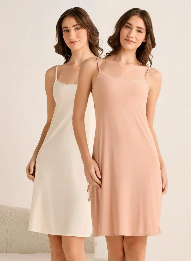 Splash FAV Set of 2 - Long Slip Dress Sleeveless Lace Trim