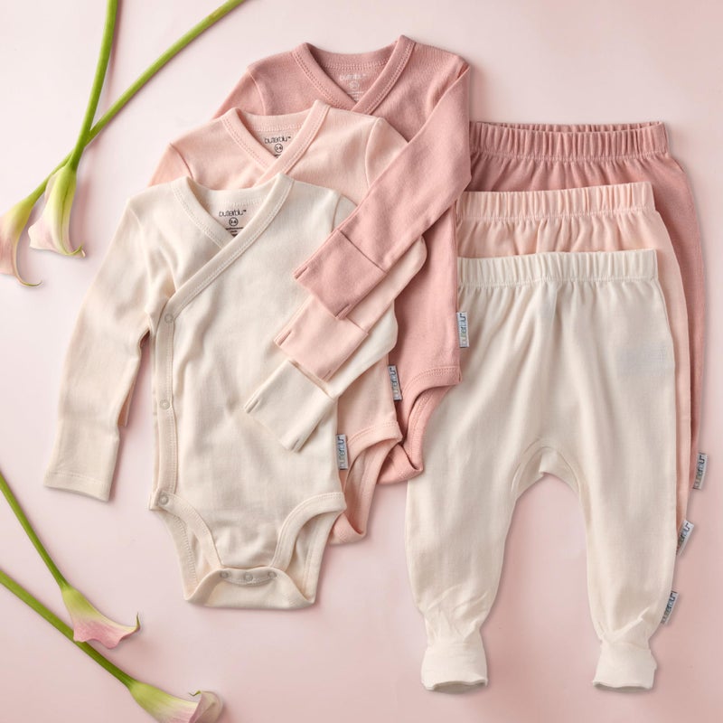 Butterblu Fallon 3-Pack Footed Pants 100% Organic Cotton Bottoms for Baby Boys & Girls, Sorbet, Newborn - Image 2
