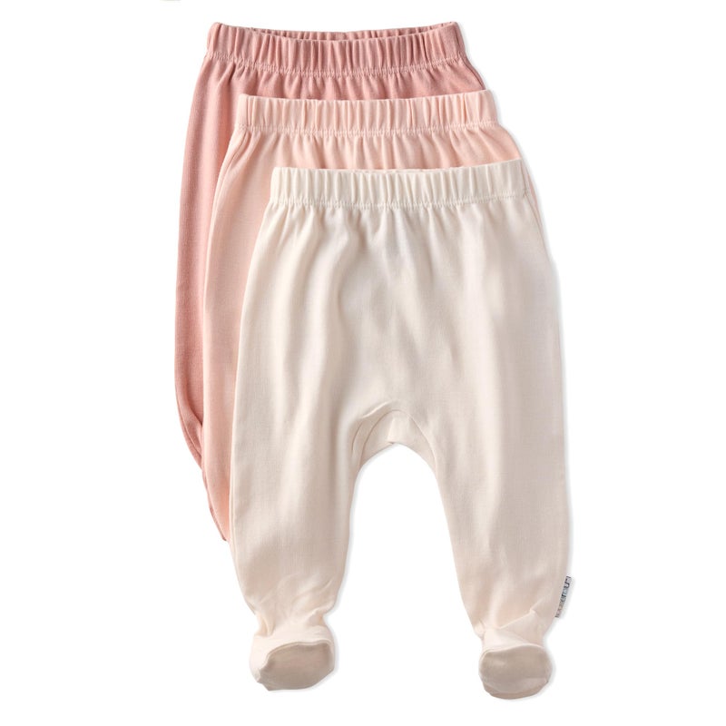 Butterblu Fallon 3-Pack Footed Pants 100% Organic Cotton Bottoms for Baby Boys & Girls, Sorbet, Newborn - Image 1