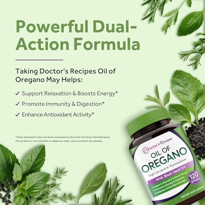 Doctor's Recipes Oil of Oregano with Black Seed Oil, 500 mg Oregano Oil Extract, Non-GMO, All Natural Herbal Supplement, Antioxidant & Immune Support, 120 Softgels - Image 5