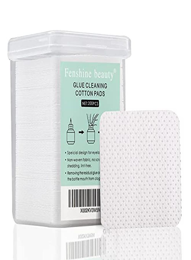 fenshine Glue Cleaning Cotton Pads Nonwoven Fabric Wipes Glue Wiping Cloth For Clean Lash Extension Glue Tweezerslash Glue Holder Pads Glue Bottle Mouth (200 Sheets)  - Image 1
