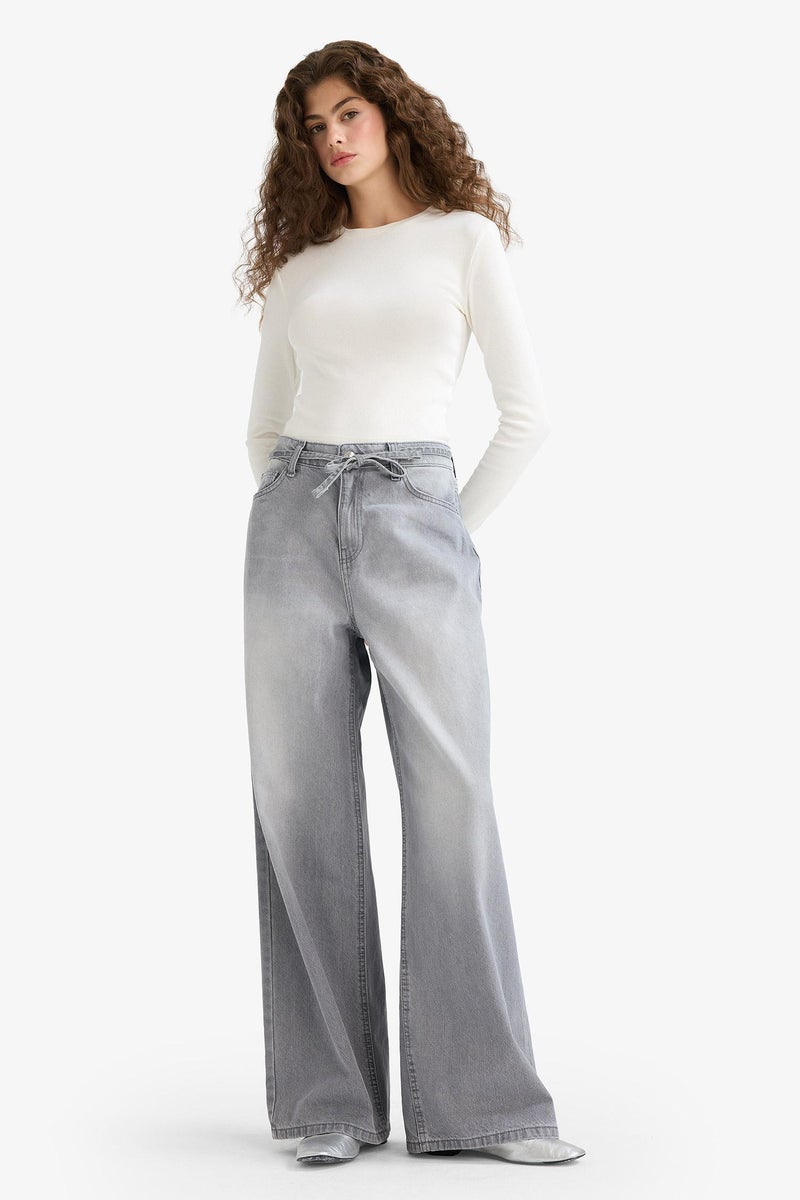 DeFacto Grey Woman Wide Leg Jean Trousers Casual - Image 4