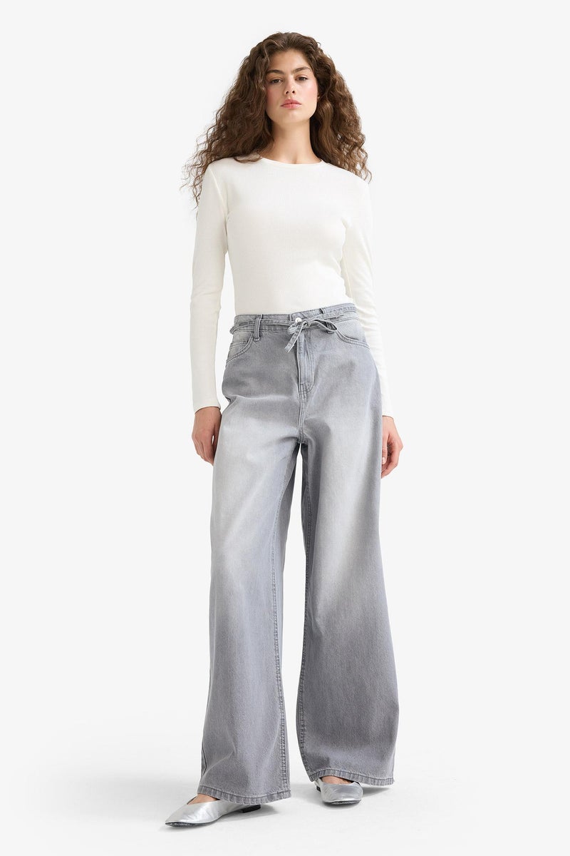DeFacto Grey Woman Wide Leg Jean Trousers Casual - Image 3