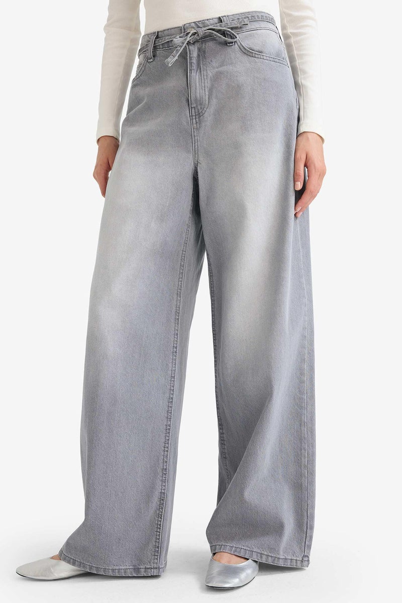 DeFacto Grey Woman Wide Leg Jean Trousers Casual - Image 5