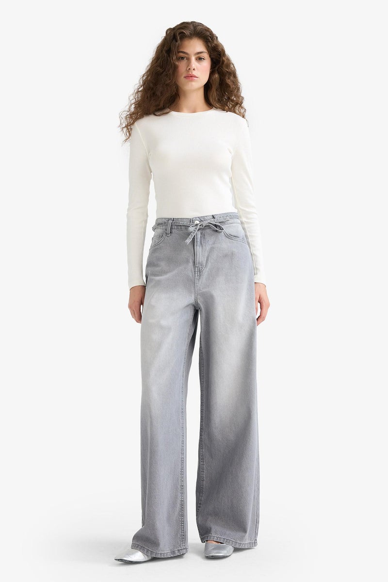 DeFacto Grey Woman Wide Leg Jean Trousers Casual - Image 2