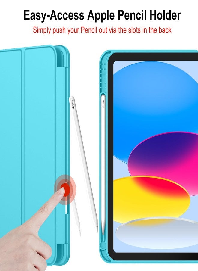 iMieet جراب iMieet الجديد لجهاز iPad من الجيل العاشر 2022 مقاس 10.9 بوصة مع حامل قلم، جراب ذكي ثلاثي الطي مع ظهر TPU ناعم، خاصية التشغيل/الإيقاف التلقائي (أزرق سماوي) - Image 5