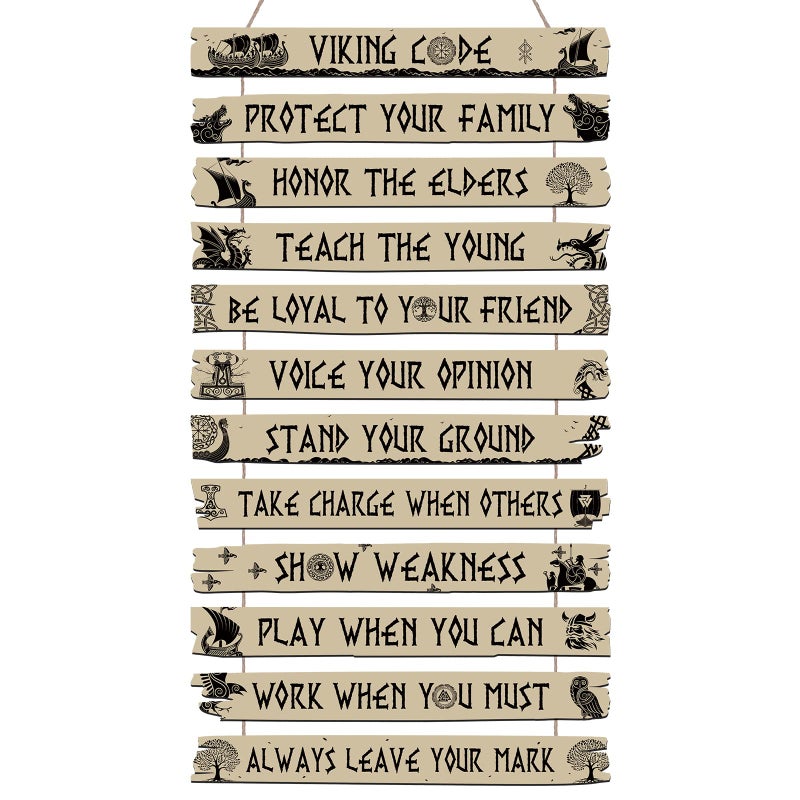 تاتو Tatuo Nordic Viking Sign Viking Code Decor Decor Celtic Rune Plaque Scandinavian Vikings Boat Compass Valknut Nordic Mediaval Vegvisir Runes for Home Kitchen Mythology Vegvisir Runes Artwork Pagan - Image 1