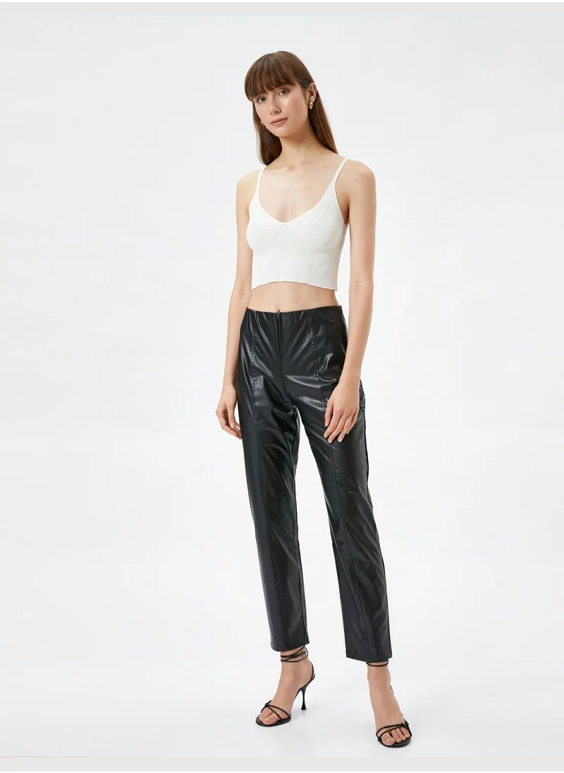 كوتون Leather Looking Skinny Trousers