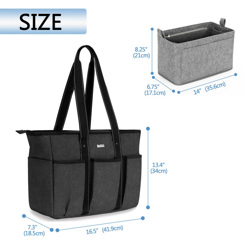 Damero Damero Teacher Bag with Felt Insert Organizer, Teacher Utility Tote Bag with Padded Sleeve for up to 15.6'' Laptop for Office, Business, Travel, Black  - Image 5