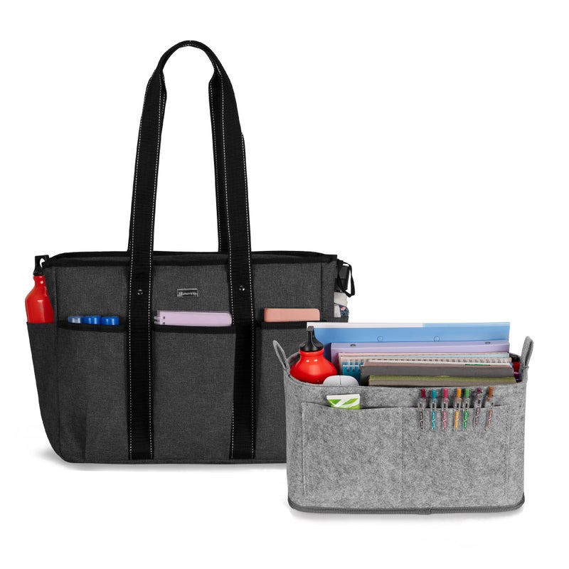 Damero Damero Teacher Bag with Felt Insert Organizer, Teacher Utility Tote Bag with Padded Sleeve for up to 15.6'' Laptop for Office, Business, Travel, Black  - Image 1