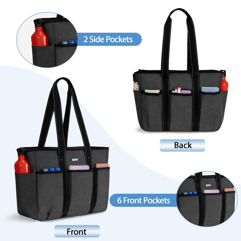 Damero Damero Teacher Bag with Felt Insert Organizer, Teacher Utility Tote Bag with Padded Sleeve for up to 15.6'' Laptop for Office, Business, Travel, Black  - Image 4