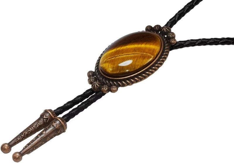 Moranse Bolo Tie with Natural Tiger Eye Stone Celtic Style Genuine and Cowhide Rope - Image 4