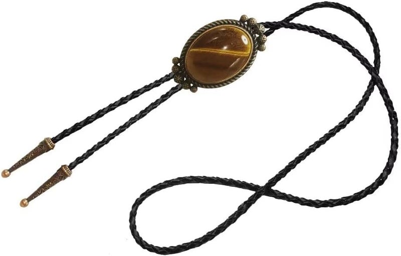 Moranse Bolo Tie with Natural Tiger Eye Stone Celtic Style Genuine and Cowhide Rope - Image 2