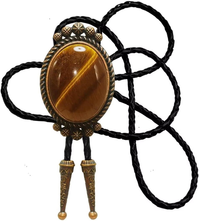 Moranse Bolo Tie with Natural Tiger Eye Stone Celtic Style Genuine and Cowhide Rope - Image 1