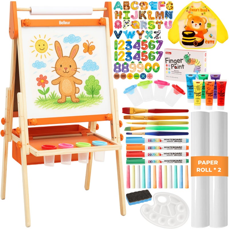 Belleur AllinOne Art Easel for Kids Adjustable Double Sided Easel for Toddlers with Magnetic Whiteboard DryErase Chalk Board Paper Roll Child Painting Easel for Kid 28 Birthday GiftOrange - Image 3
