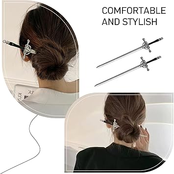 2 Pcs Sword Hair Pins Hair Stick Metal Headdress Chinese Style Hair Accessories for Girls Elegant Women Hair Chopsticks Vintage Simple for Bun Chignon Decorative Hair Holder Silverhair fork - Image 3