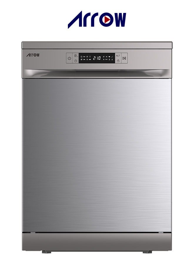 Arrow 15-Setting Dishwasher, 6 Programs, LED Display, Quiet 49dB, Automatic Door Open, Child Lock, Stainless Steel Interior, Dual Zone Wash | Model: RO-15DWGS - Image 1