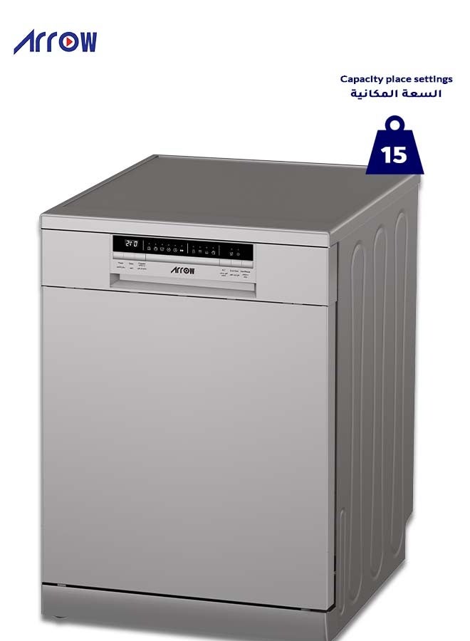 ارو Arrow Dishwasher, 15 place settings, 6 Programs, LED Display, Quiet Operations, Automatic Door Open, Child Lock, Stainless Steel Interior, Dual Zone Wash,| Model: RO-15DWGS - Image 2