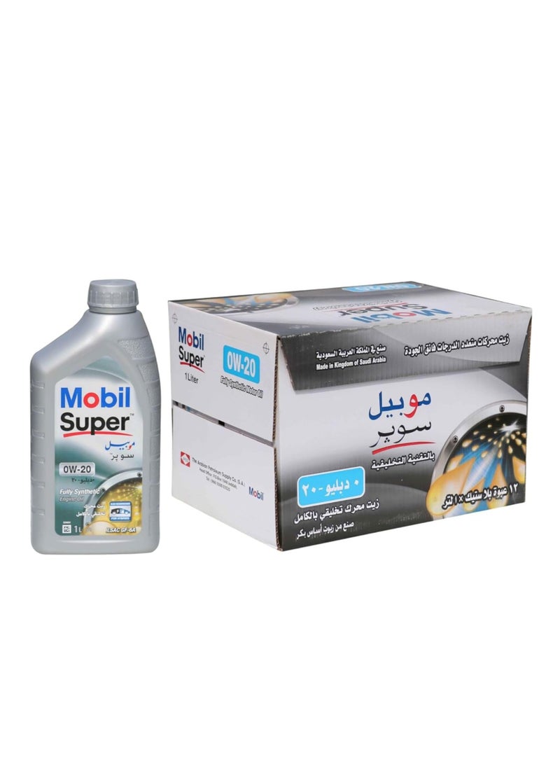 موبيل زيت محرك موبيل سوبر 0W-20 – تخليقي بالكامل لأداء فائق ومناسب للسيارات الهجينة / كرتون (  12 عبوة * ١لتر ) - Image 1