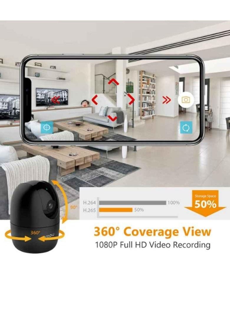 IMOU - Ranger2 360° 1080P Full HD Security Camera, Human Detection, Motion Tracking, 2-Way Audio, Night Vision, Dome Camera with WiFi & Ethernet Connection, Alexa Google Assistant, Up to 256GB SD Card Suppor - Image 1