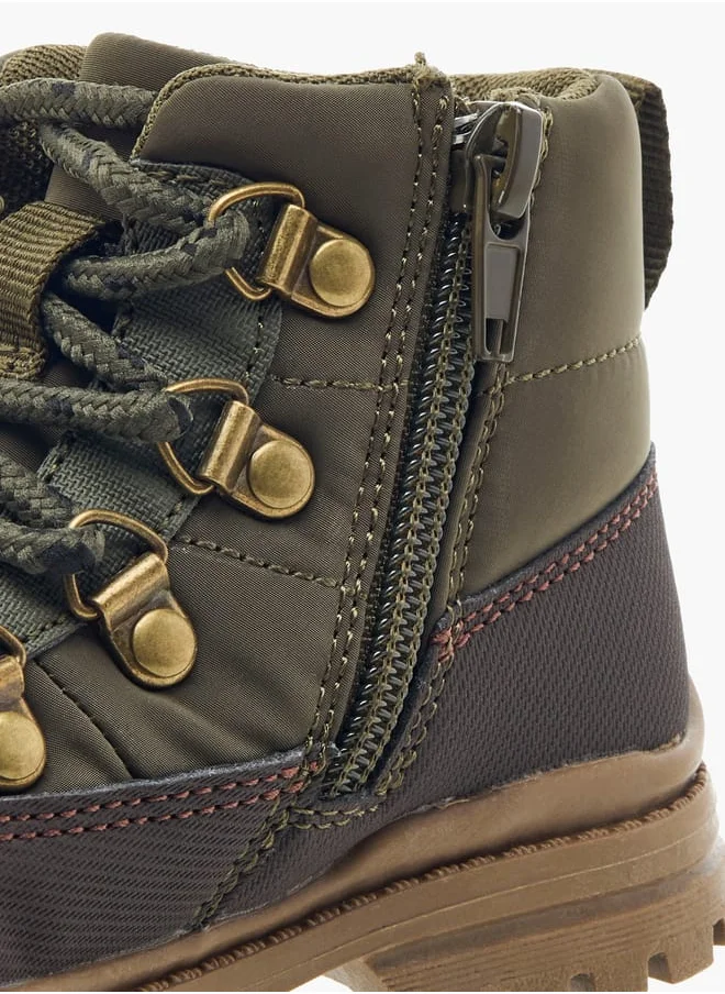 JUNIORS Boys Panelled Ankle Boots with Zip Closure and Pull Tabs