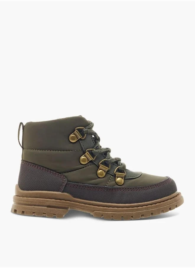 جونيورز Boys Panelled Ankle Boots with Zip Closure and Pull Tabs