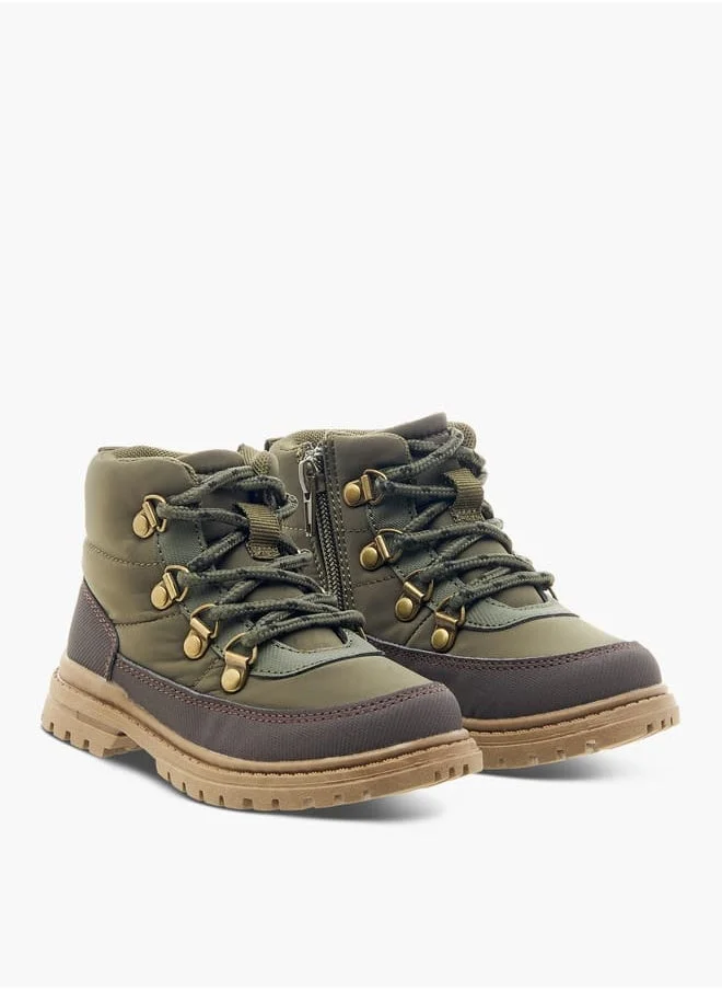 JUNIORS Boys Panelled Ankle Boots with Zip Closure and Pull Tabs