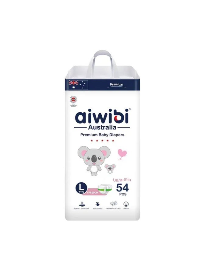 aiwibi أيويبي - حفاضات أطفال مميزة - الحجم L 8-13 كجم 54 قطعة