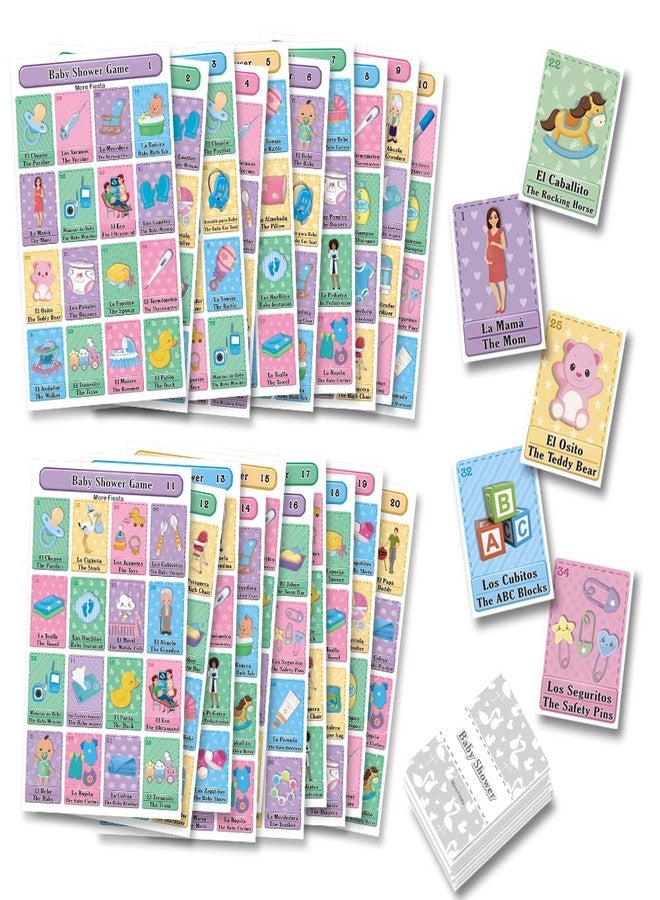 More Fiesta Baby Shower Loteria Fiesta Bilingual Mexican Bingo - in English Spanish, for up to 20 Players - Image 1