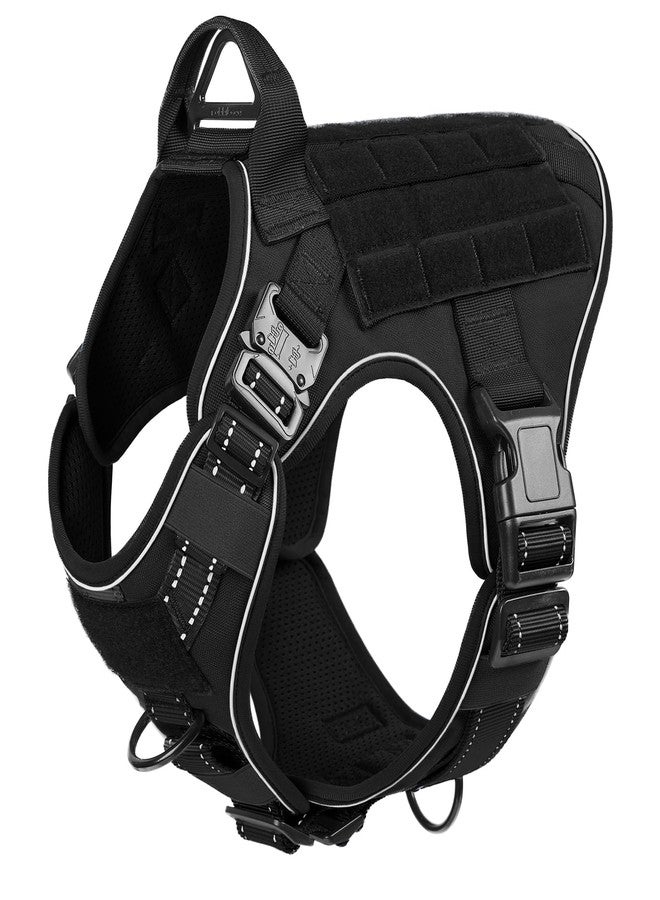 رابيتجو حزام صدر تكتيكي للكلاب الكبيرة من رابيت جو، مضاد للشد، مزود بخاصية الانعكاس، شديد التحمل، بنظام مولي، مع مقبض، قابل للتعديل، مناسب للخدمة العسكرية، للمشي والتنزه والتدريب، أسود، مقاس XL - Image 1