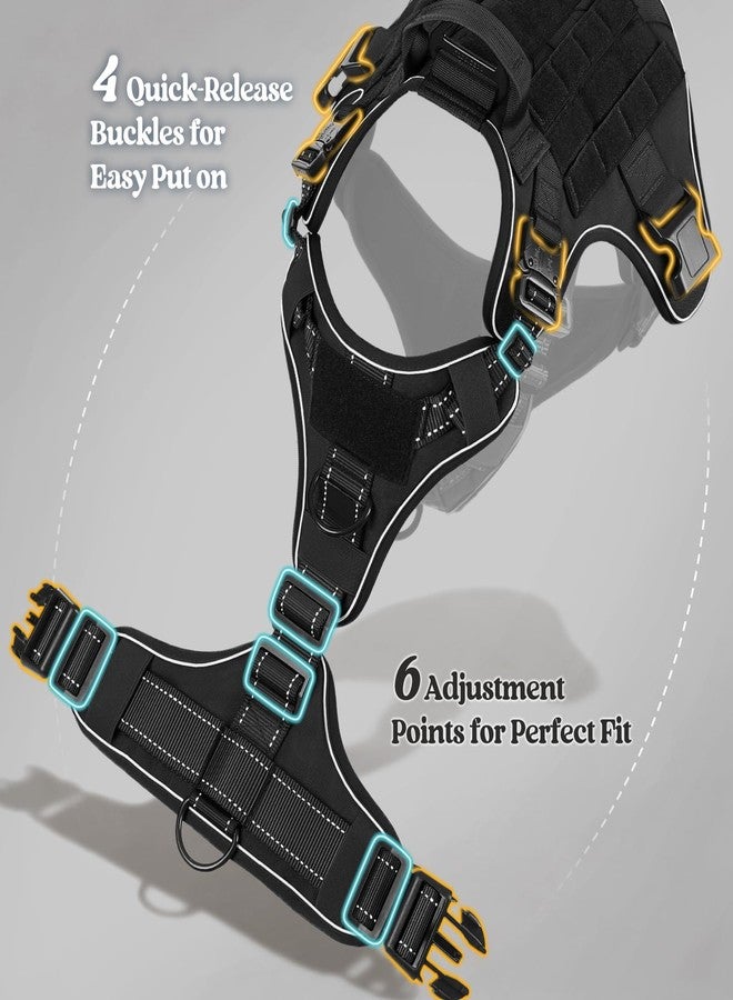 رابيتجو حزام صدر تكتيكي للكلاب الكبيرة من رابيت جو، مضاد للشد، مزود بخاصية الانعكاس، شديد التحمل، بنظام مولي، مع مقبض، قابل للتعديل، مناسب للخدمة العسكرية، للمشي والتنزه والتدريب، أسود، مقاس XL - Image 4