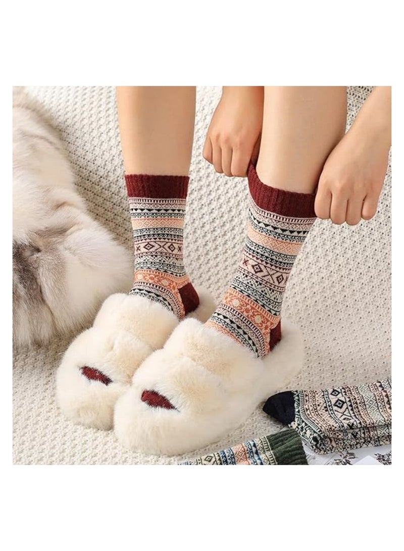 5 Pairs Thick Soft Wool Socks for Women Men, Vintage Warm Wool Socks Winter Warm Boot Socks Winter Wool Boot Socks Cozy Soft Wool Socks Thermal Wool Socks Woolen Winter Socks for Winter Wear - Image 5