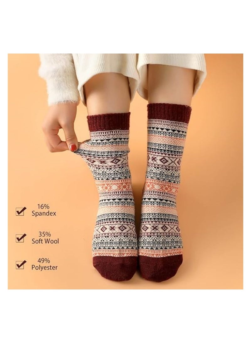 5 Pairs Thick Soft Wool Socks for Women Men, Vintage Warm Wool Socks Winter Warm Boot Socks Winter Wool Boot Socks Cozy Soft Wool Socks Thermal Wool Socks Woolen Winter Socks for Winter Wear - Image 3